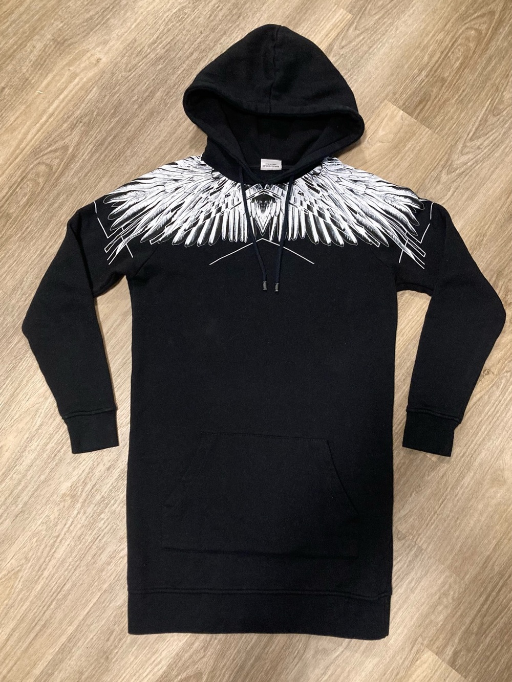 Marcelo Burlon County of Milan Black Longline Hoodie Dress with White Wing Print